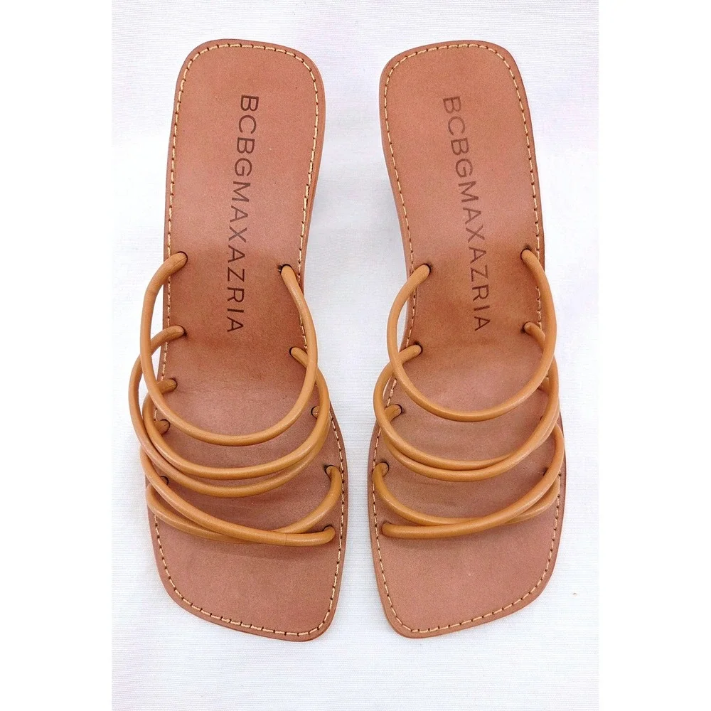 BCBGMAXAZRIA Astrid‎ Brown Leather Heeled Strappy Sandals - Size 8
